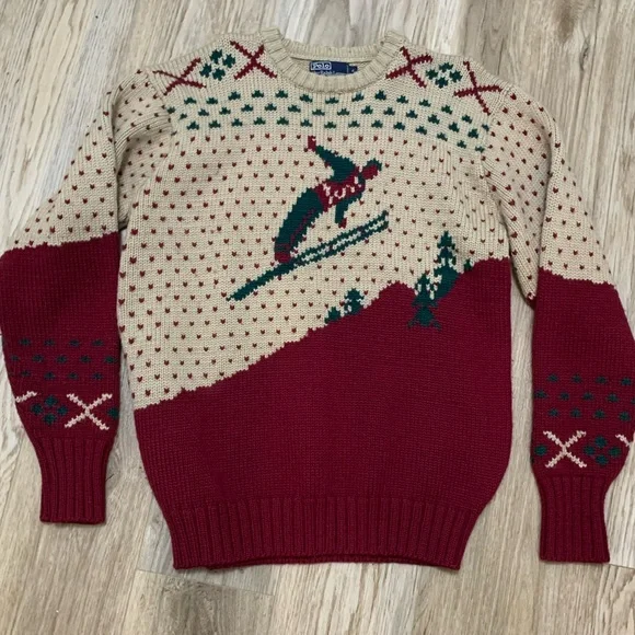 90s Vintage Polo Ralph Lauren Nordic Preppy Wool Ski Sweater MENS XL - Picture 1 of 7